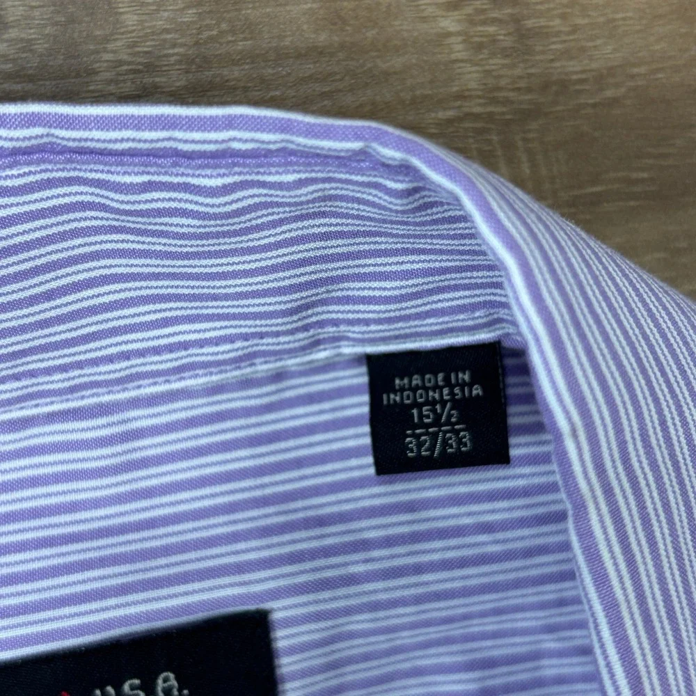 John Varvatos USA Button Up Men 15.5 32/33 Slim Cotton‎ Purple Stripe Heritage